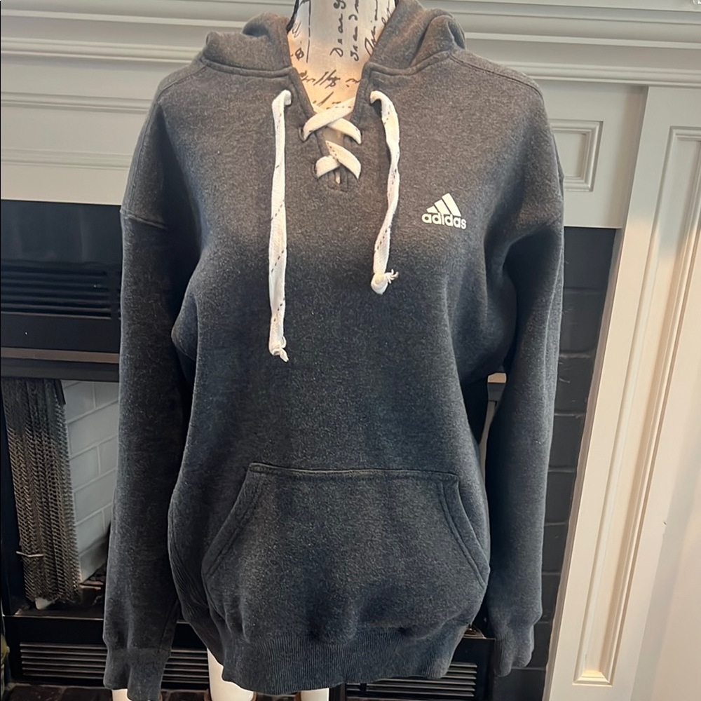 Adidas Gray and White Pullover Sweatshirt with Hood